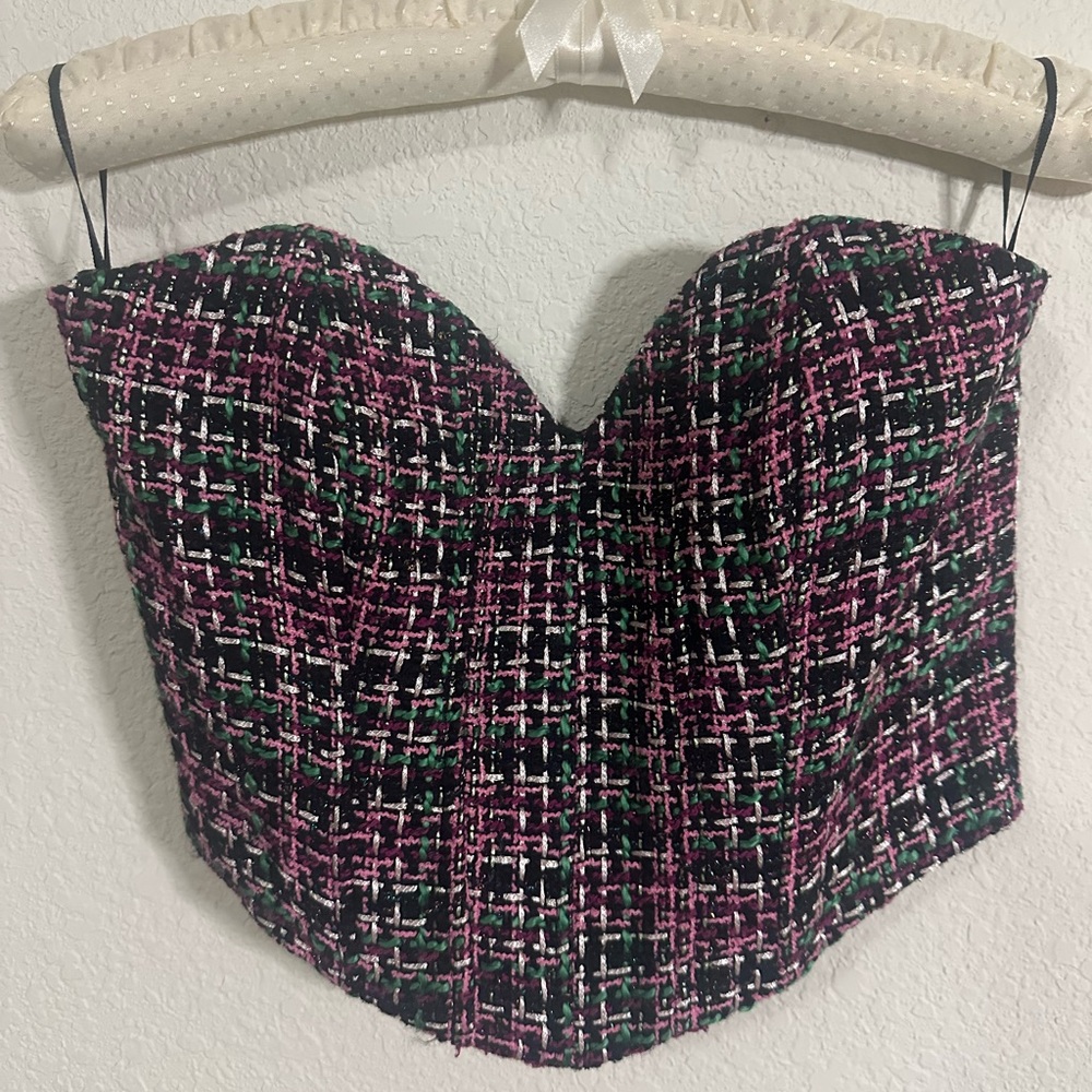 Zara Tweed Pink/Black/Green Corset Top